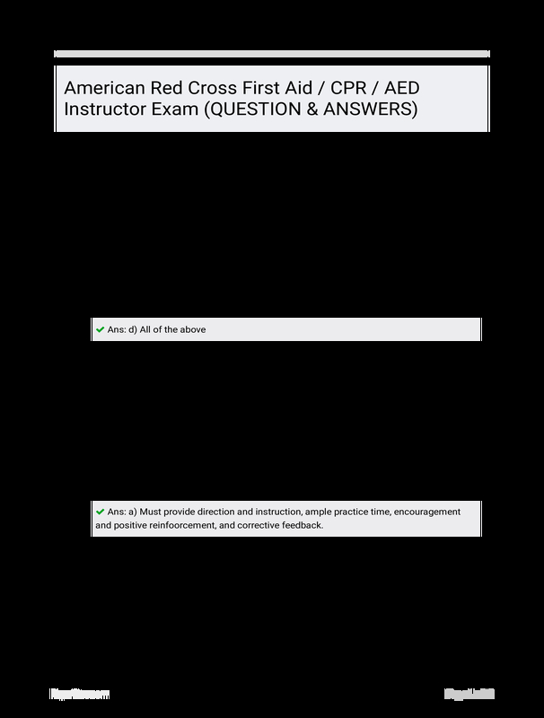 American Red Cross First Aid / CPR / AED Instructor Exam (QUESTION ...