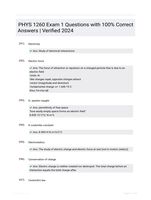 PHYS 1260 Exam 1 Questions with 100% Correct Answers | Verified 2024