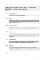 Psychology 1100 Exam 1 QUESTIONS AND CORRECT  DETAILED ANSWERS