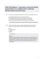 NUR 306 Midterm - Quinnipiac University EXAM QUESTIONS (212 TERMS) WITH VERIFIED DEFINITIONS UPDATED 2024