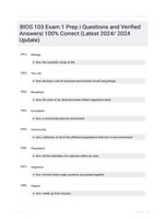 BIOS 103 Exam 1 Prep | Questions and Verified Answers| 100% Correct (Latest 2024/ 2024 Update)