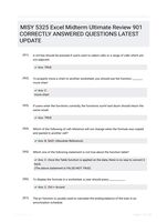 MISY 5325 Excel Midterm Ultimate Review 901 CORRECTLY ANSWERED QUESTIONS LATEST UPDATE