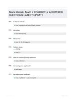 Mark Klimek- Math 7 CORRECTLY ANSWERED QUESTIONS LATEST UPDATE