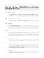 ASU BIO 182 Exam 3 33 QUESTIONS  WITH 100% CORRECT  ANSWERS