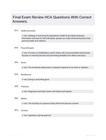 Final Exam Review HCA Questions With Correct Answers.