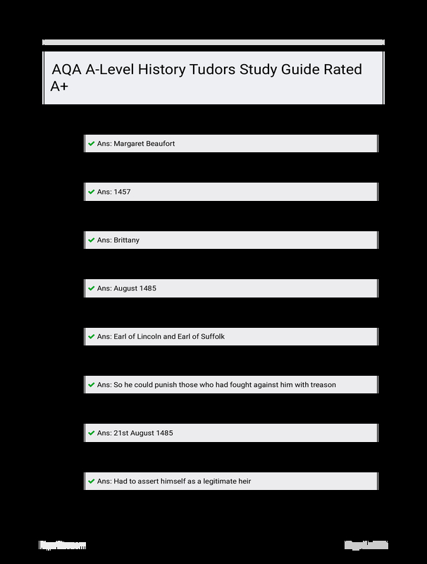 AQA A-Level History Tudors Study Guide Rated A+