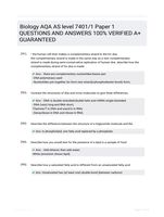 Biology AQA AS level7401/1 Paper 1 QUESTIONS AND ANSWERS 100% VERIFIED A+ GUARANTEED
