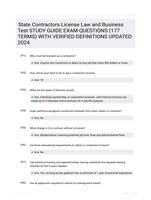 State Contractors License Law and Business Test STUDY GUIDE EXAM QUESTIONS (177 TERMS) WITH VERIFIED DEFINITIONS UPDATED 2024