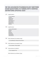 NR 565 ADVANCED PHARMACOLOGY MIDTERM EXAM QUESTIONS (75 TERMS) WITH VERIFIED DEFINITIONS UPDATED 2024