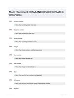 Math Placement EXAM AND REVIEW UPDATED 2023/2024