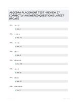 ALGEBRA PLACEMENT TEST - REVIEW 27 CORRECTLY ANSWERED QUESTIONS LATEST UPDATE