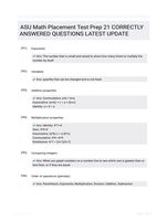 ASU Math Placement Test Prep 21 CORRECTLY ANSWERED QUESTIONS LATEST UPDATE