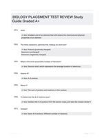 BIOLOGY PLACEMENT TEST REVIEW Study Guide Graded A+