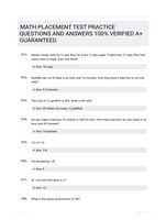 MATH PLACEMENT TEST PRACTICE QUESTIONS AND ANSWERS 100% VERIFIED A+ GUARANTEED