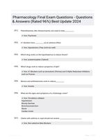 Pharmacology Final Exam Questions - Questions & Answers (Rated 96%) Best Update 2024