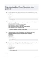Pharmacology Final Exam (Questions from quizzes)