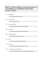 MSN 571 Pharm Midterm Practice Questions #1 125 CORRECTLY ANSWERED QUESTIONS LATEST UPDATE
