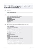 BIOL 1406 Collin college, exam 1 review with Complete Solutions Rated A+