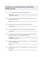 Vet Med Laws and Rules Exam 2024/2025 already passed