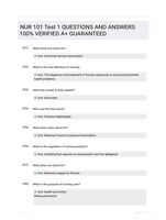 NUR 101 Test 1 QUESTIONS AND ANSWERS 100% VERIFIED A+ GUARANTEED