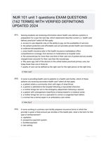 NUR 101 unit 1 questions EXAM QUESTIONS (162 TERMS) WITH VERIFIED DEFINITIONS UPDATED 2024