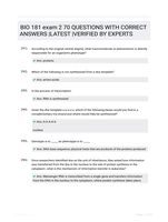 BIO 181 exam 2 70 QUESTIONS WITH  CORRECT ANSWERS |LATEST  |VERIFIED BY  EXPERTS