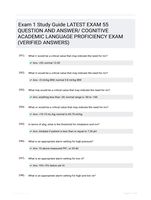 Exam 1 Study Guide LATEST  EXAM 55 QUESTION AND  ANSWER/ COGNITIVE ACADEMIC LANGUAGE PROFICIENCY  EXAM (VERIFIED ANSWERS)