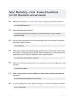 Sport Marketing - Final - Exam 4 Questions Correct Questions and Answers!