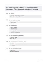 All Lines Adjuster EXAMS  QUESTIONS AND ANSWERS 100% VERIFED ANSWERS A.docx