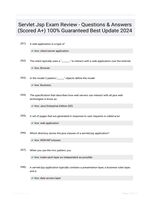 Servlet Jsp Exam Review - Questions & Answers (Scored A+) 100% Guaranteed Best Update 2024
