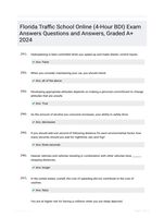 Florida Traffic School Online (4-Hour BDI) Exam Answers Questions and Answers, Graded A+ 2024