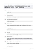 Coast final Exam VERIFIED QUESTIONS AND  ANSWERS 2024 LATEST  VERSION