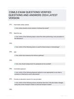 CSMLS EXAM QUESTIONS VERIFIED QUESTIONS AND  ANSWERS 2024 LATEST  VERSION