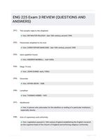 ENG 225 Exam 3 REVIEW (QUESTIONS AND  ANSWERS)
