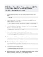 PADI Open Water Diver Final Assessment EXAM QUESTIONS (54 TERMS) WITH VERIFIED DEFINITIONS UPDATED 2024