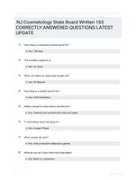 NJ Cosmetology State Board Written 165 CORRECTLY ANSWERED QUESTIONS LATEST UPDATE