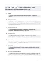 BLAW 3391 TTU Exam 1 Brief Unit 6 Btec Business level 3 Extended diploma