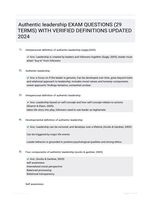 Authentic leadership EXAM QUESTIONS (29 TERMS) WITH VERIFIED DEFINITIONS UPDATED 2024
