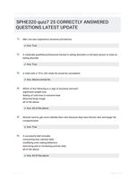 SPHE320 quiz7 25 CORRECTLY ANSWERED QUESTIONS LATEST UPDATE