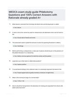 MEDCA exam study guide Phlebotomy Questions and 100% Correct  Answers with Rationale already graded A+