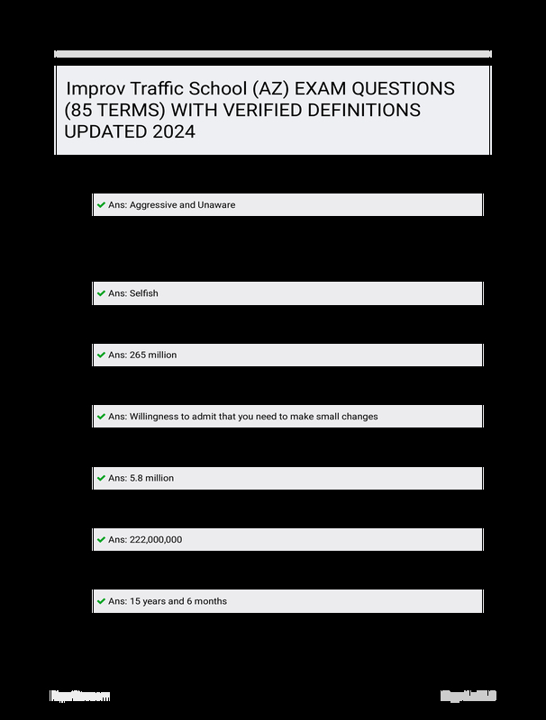 Improv Traffic School (AZ) EXAM QUESTIONS (85 TERMS) WITH VERIFIED