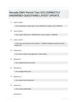 Nevada DMV Permit Test 325 CORRECTLY ANSWERED QUESTIONS LATEST UPDATE