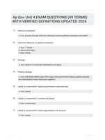 Ap Gov Unit 4 EXAM QUESTIONS (49 TERMS) WITH VERIFIED DEFINITIONS UPDATED 2024