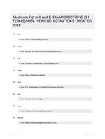 Medicare Parts C and D EXAM QUESTIONS (11 TERMS) WITH VERIFIED DEFINITIONS UPDATED 2024