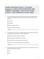 Health Assessment Exam 2- Test Bank Questions LATEST EXAM QUESTIONS  AND CORRECT ANSWERS / CALT STUDY  GUIDE LATEST  | 100% COMPLETE  STUDY GUIDE