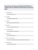 Wise Financial literacy EXAM QUESTIONS (67 TERMS) WITH VERIFIED DEFINITIONS UPDATED 2024