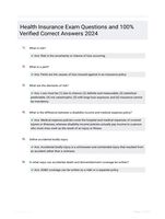 Health Insurance Exam Questions and 100% Verified Correct Answers 2024