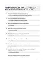 Ducks Unlimited Test Bank 215 CORRECTLY ANSWERED QUESTIONS LATEST UPDATE