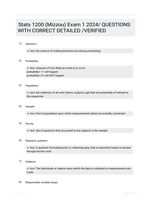 Stats 1200 (Mizzou) Exam 1 2024/ QUESTIONS WITH CORRECT DETAILED /VERIFIED