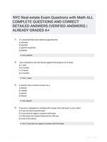 NYC Real estate Exam Questions with Math ALL COMPLETE  QUESTIONS AND CORRECT  DETAILED ANSWERS (VERIFIED  ANSWERS) |ALREADY GRADED A+